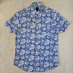 NWOT J.Crew Men's Small Printed Short-Sleeve Slim Linen-Blend Shirt Blue Floral